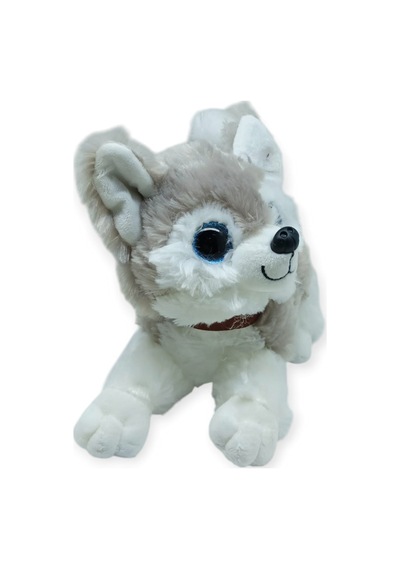 Sesli Peluş Yatan Köpek 25 Cm - Gri Gri