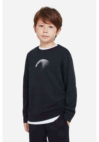 Tshirthane Kurt Dolun Ay Baskılı Unisex Çocuk Siyah Sweatshirt