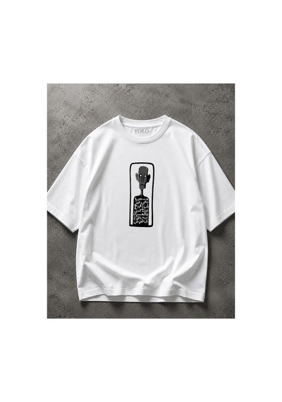 Yolo Street Etnik Arap Yazı Desenli Soyut Yüz Baskılı Oversize %100 Pamuk Unisex Tişört Beyaz Yolo Street Etnik Arap Yazı Desenli Soyut Yüz Baskılı Oversize %100 Pamuk Unisex Tişört Beyaz
