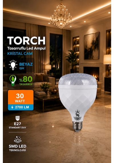 30w Kristal Tasarruflu E27 Beyaz Işık Torch Led Ampul 6 Adet 6 Adet