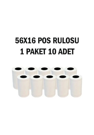 56x16 Termal Rulo - Yazarkasa Pos Rulosu 1 Paket 10 Adet