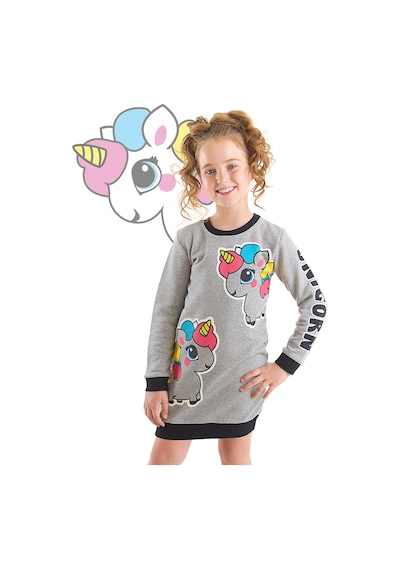 Denokids Unicorn Kız Çocuk Gri Sweat Elbise