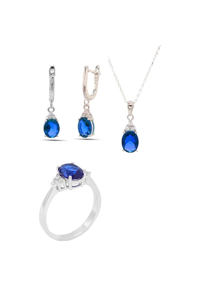 Midyat Nurtaş Gümüş 201021906 Safir Taşlı 925 Ayar Gümüş Üçlü Set