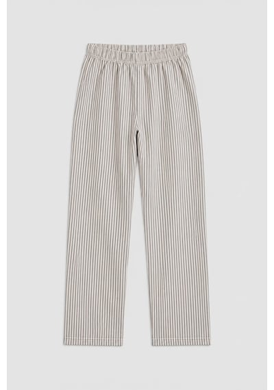 Markapia Erkek Çizgili %100 Pamuk Pijama Altı Ekru