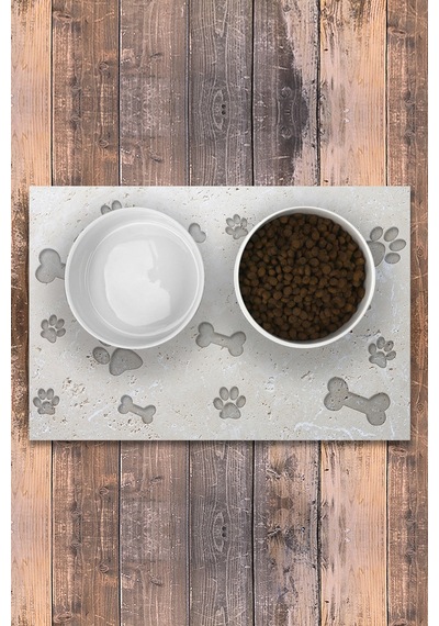 Evaşk Vinil Kaymaz Tabanlı Keçe Baskılı Evcil Hayvan Pet Mama  Paspası 40x60 Renk KEMİK PM0240KE