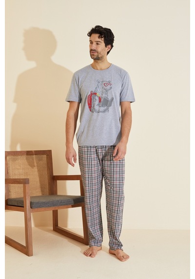 Siyah İnci Bisiklet Yaka Örme Pijama Takım 25109832 Gri