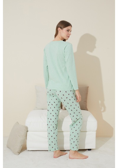 Siyah İnci Pamuklu Örme Pijama Takım 24240119 Yeşil