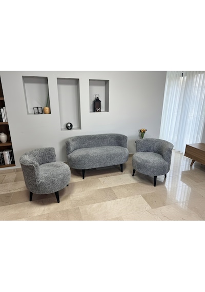 Azra Mobilya Sydney Modern Koltuk Takımı Modern İskandinav Tarzı Welsoft Yumuşak Kumaş Kırçıllı Kırçıllı Gri