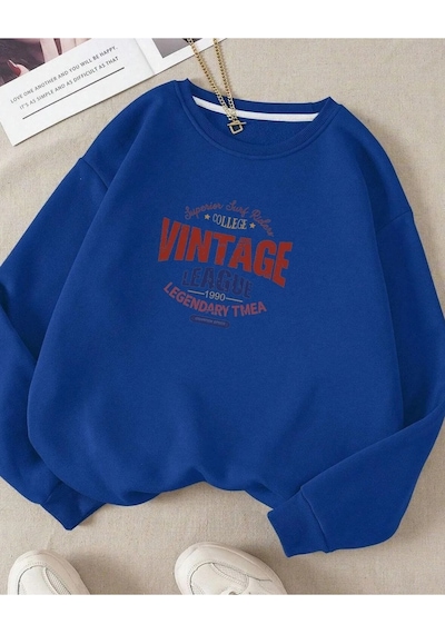 Startmore Vintage Bisiklet Yaka Sweatshırt 3-12 Yaş Arası Mevcuttur Mavi