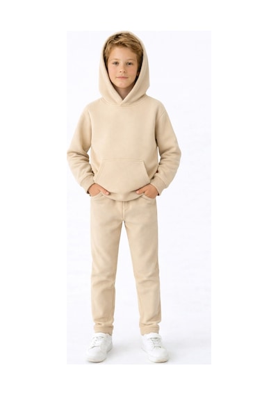 Esila Kids Çocuk Eşofman Takımı Kapüşonlu 3 İp 5-10 Yaş Bej