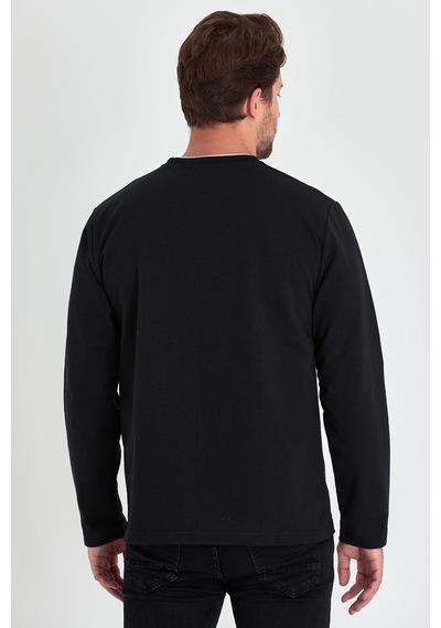 Comeor Çift Bisiklet Yaka Baskı Detaylı Standart Fit Erkek Sweatshirt Siyah 001