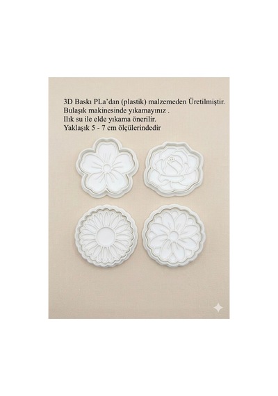 4'lü Çiçek Desenli Kurabiye Ve Hamur Kalıbı Seti - 5-7 Cm Antik Çiçek Modelleri