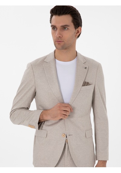 Cacharel Bej Slim Fit Dokulu Takım Elbise