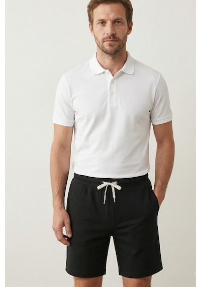 Elemge Pamuklu Erkek Siyah Casual Şort Yan Cepli Bağcıklı Regular Fit Boru Paça Günlük Bermuda 2 Iplik