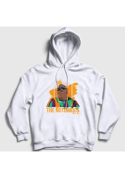 Presmono Unisex King The Notorious Bıg Kapüşonlu Sweatshirt Beyaz