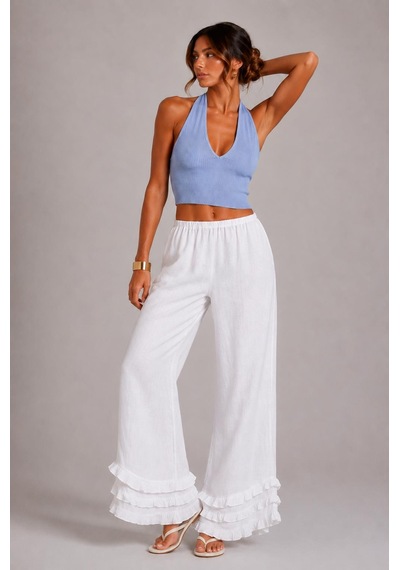 Alexandergardı Sırtı Açık Fitilli Crop Top Mavi