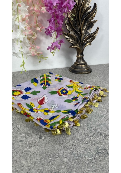Çengelköy Desenli Pullu Yazma 100x100 Cm Etnik Çiçekli Başörtüsü Çeyizlik Ve Günlük Açık Lila