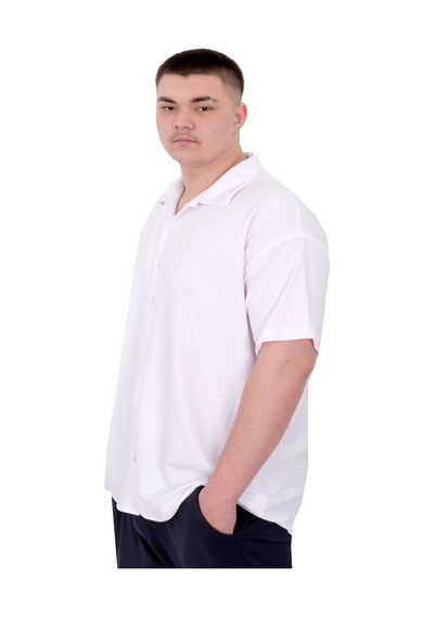 Mode Xl Büyük Beden Erkek Gömlek Apas Yaka Şerit Desen Jakar U24382 Beyaz Beyaz