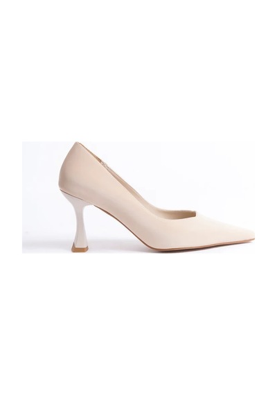 Alfaze Bej Saten Klasik Şıklık Sivri Burun Stiletto Topuk Boyu 8 Cm