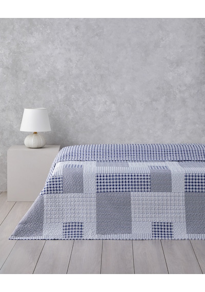 English Home Urban Patchwork Tek Kişilik Çok Amaçlı Örtü 160x220 Cm Lacivert Lacivert