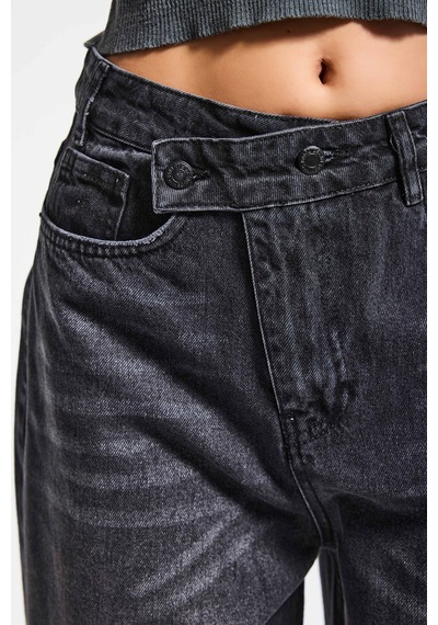 Itsbasic Kadın Füme 2s6-1 Mega Baggy Fit Kemer Detaylı Orta Bel Denim Jean