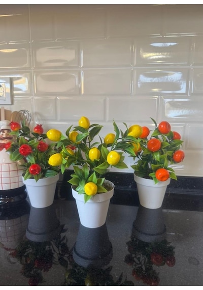 5li Set Yapay Çiçek Mini Saksıda Meyveler 20cm