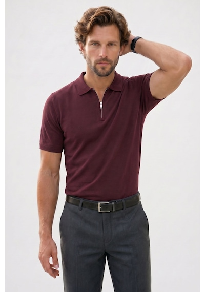 Tudors Erkek Slim Fit Dar Kesim Pamuklu Örme Triko Fermuarlı Bordo Polo Yaka Tişört-42601 Tudors Erkek Slim Fit Dar Kesim Pamuklu Örme Triko Fermuarlı Bordo Polo Yaka Tişört-42601