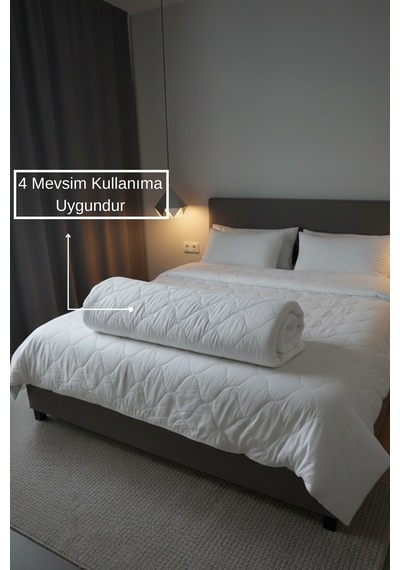 Ultra Yumuşak Kapitone Silikon Yorgan Tek Kişilik 155x215cm 1 Adet Yastık Koruyucu Kılıf Dahil Beyaz