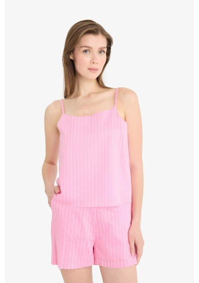 Defacto Afra x DeFacto Regular Fit Kare Yaka Çizgili Modal Askılı Bluz	 F0397AX25SP Pembe