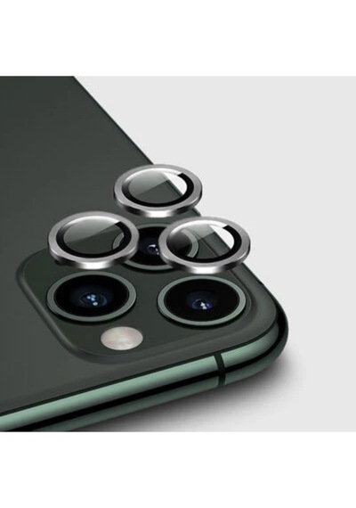 Apple Uyumlu   iPhone 14 Pro Max Kamera Koruyucu Lens Mercek Metal Çerçeveli 3lü Set Gümüş Gri Silver