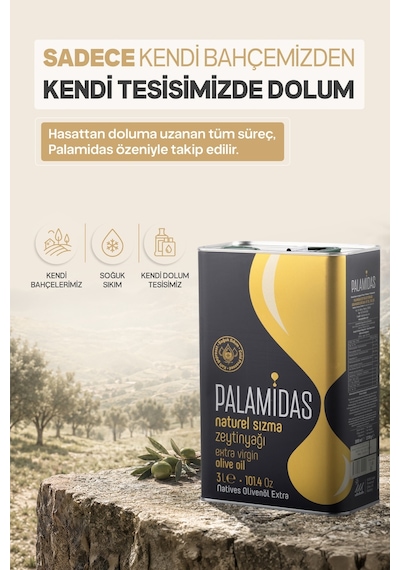 Palamidas Özel Harman Soğuk Sıkım Natürel Sızma Zeytinyağı 2026-2027 Yeni Hasat  Teneke 3 L