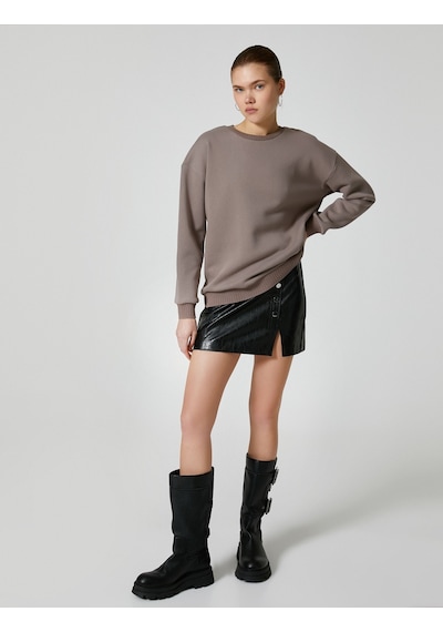 Koton Basic Sweatshirt Bisiklet Yaka Uzun Kollu Kahverengi 4wal10193ık Kahverengi
