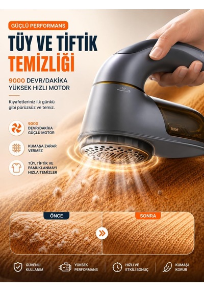 Şarjlı Tüy Toplama Makinesi 9000 Rpm, 2000mah Usb-c Şarjlı Kumaş Tüy Temizleyici, 180 Katlanabilir Başlık, 2 Diğer