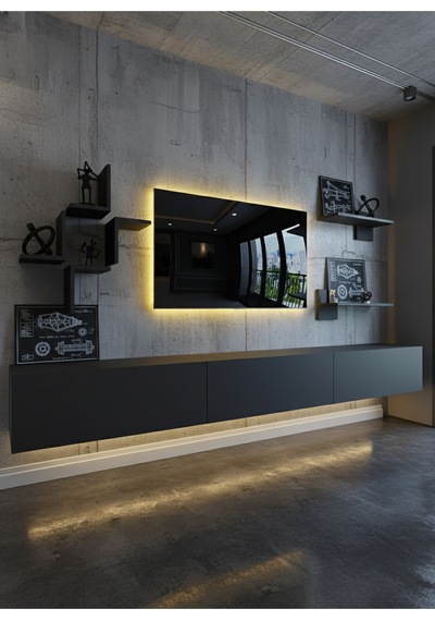 Resital Duvara Monte Ledli 270 Cm Tv Ünitesi Duvar Raflı - Ll6045 Antrasit