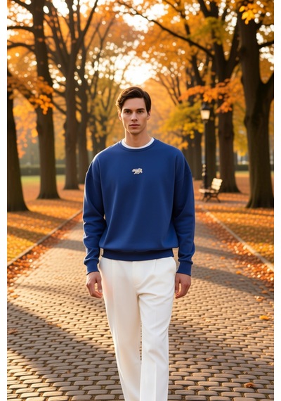 Benerly Erkek Bisiklet Yaka Standart Kol Oversize Fit Sweatshirt Fonksiyo Lacivert