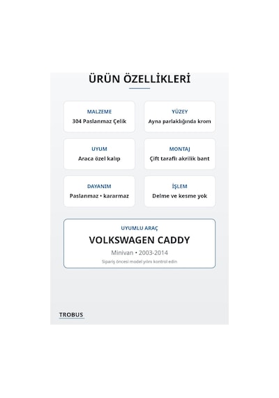 Volkswagen Caddy 2003-2014 Uyumlu Krom Cam Çıtası 4 Parça Paslanmaz Çelik