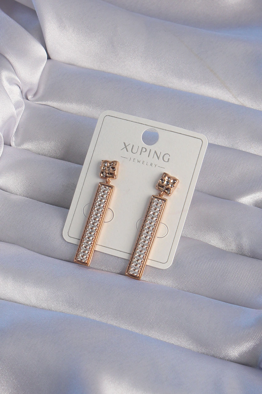 Xuping Rose Renk Zirkon Taşlı Su Yolu Küpe Altın