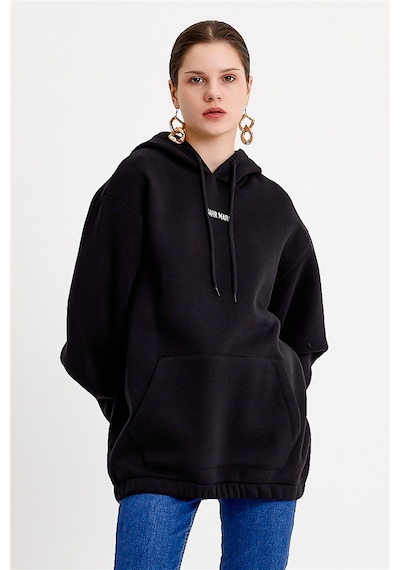 JAHR MARC Nakışlı Oversize Siyah Kadın Sweatshirt - 3XL