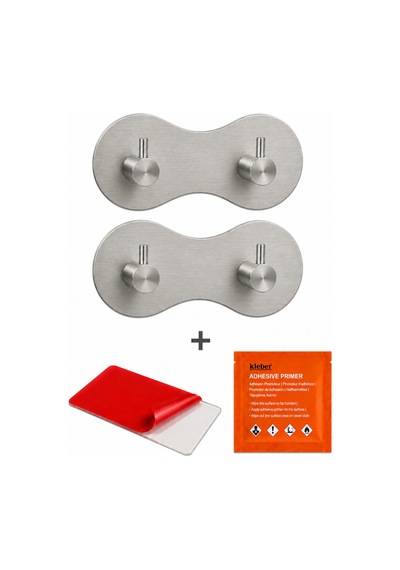 2'li Set Oval İkili Modern Banyo Askılık 100 Mm Paslanmaz Çelik Delmeden Yapışkan Montaj Inox