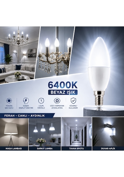 Cata Ct-4079 10 Lu Set Led Buji Ampul 7w E14 6400k Beyaz Işık 680 Lümen Enerji Tasarruflu Avize Ampulü