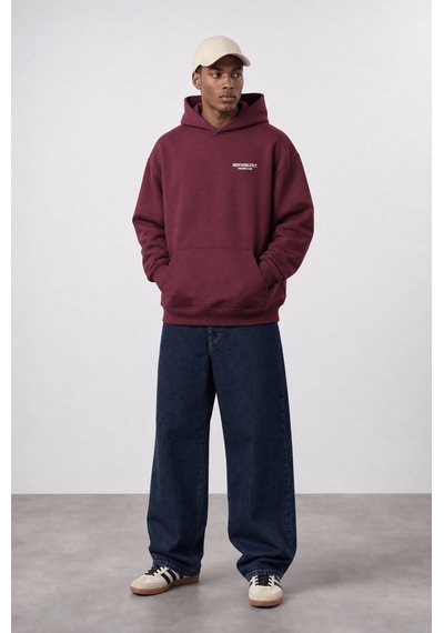 Respire Erkek Absofuckinlutely Baskılı Oversize Hoodie Bordo