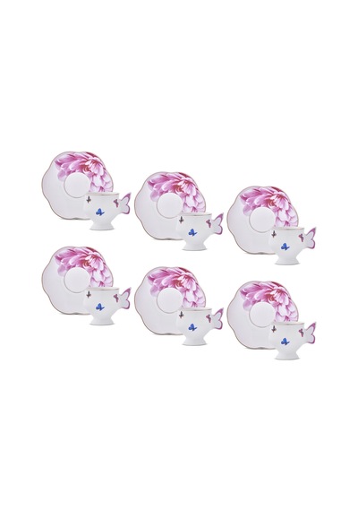 Aryıldız Grass 12 Parça 6 Kişilik Kahve Fincan Takımı Pembe 90 Ml Çok Renkli