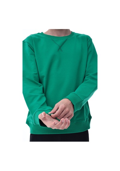 Yeşil Erkek Çocuk Sweatshirt Rahat Kalıp Pamuklu İki İplik Kumaş Yeşil