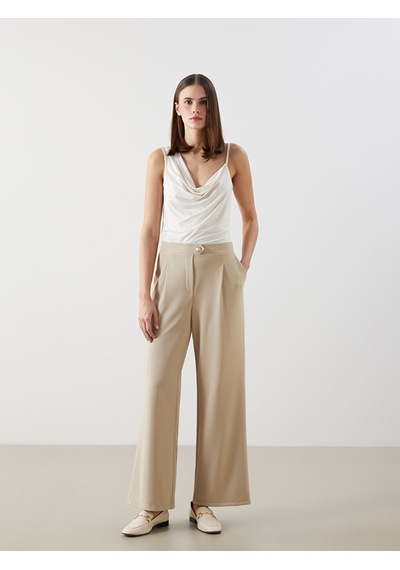Lcw Vision Bej Loose Fit Krep Kadın Pantolon