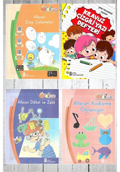 1. Sınıf Hazırlık Seti Afacan Çizgi Çalışmaları + Kodlama + Dikkat Ve Zeka + Kılavuz Çizgili Yazı Defteri