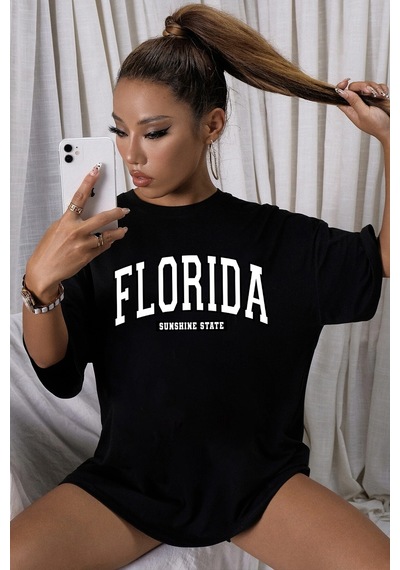 Unisex Florida Baskılı Tasarım Tshirt Siyah