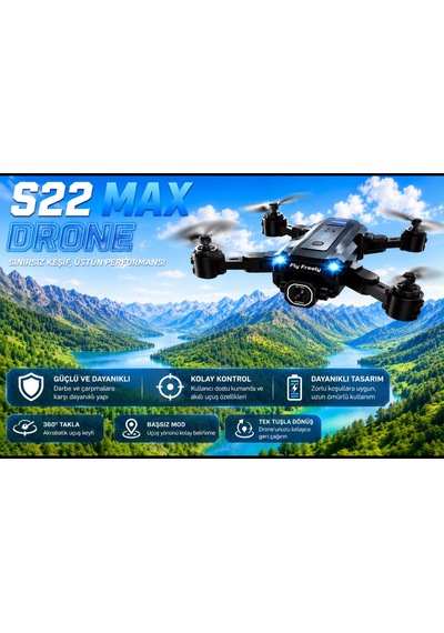 S22 Max Drone Ekranlı Kumanda Tek Tuşla Gelme Çift Bataryalı Uygulama Kontrollü Taşıma Çantalı Drone