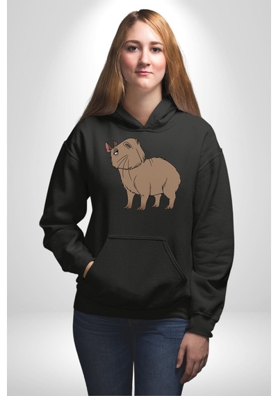 Chispi Kadın Erkek Siyah Kapüşonlu Sweatshirt Hoodie Siyah