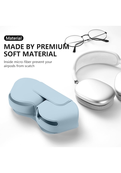 Apple Uyumlu AirPods Max İle Uyumlu Koruyucu Kılıf, Pu Deri, Mıknatıslı Kapama, Sleep Mode Destekli, Çizilmez Açık Mavi