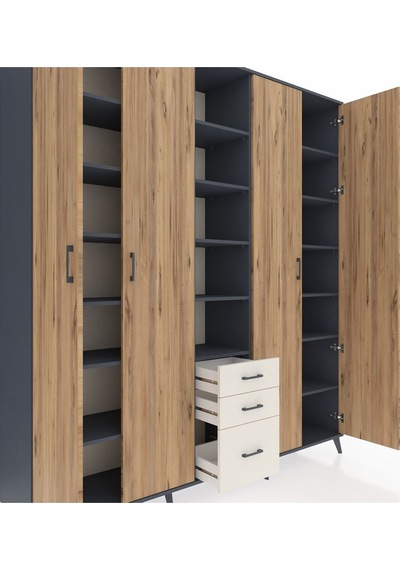 Hyperion Dolap 17 Raflı 3 Çekmeceli 4 Kapaklı 220x44x243 Antrasit-çam/aytaşı Atlas Çam/aytası Hyperion Dolap 17 Raflı 3 Çekmeceli 4 Kapaklı 220x44x243 Antrasit-çam/aytaşı Atlas Çam/aytası